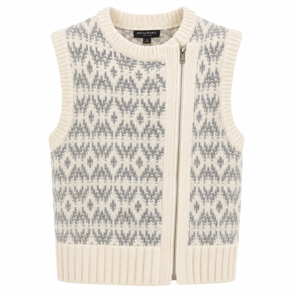Banana Republic Wool Alpaca Fair Isle Asymmetrical Zip Sweater Vest Small‎ NWT